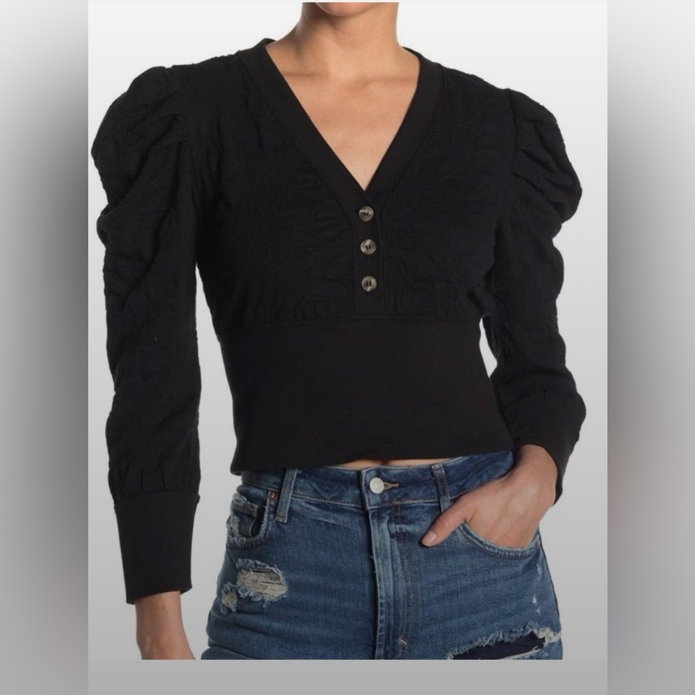 Free People Top Henley Gemma Black Size S
